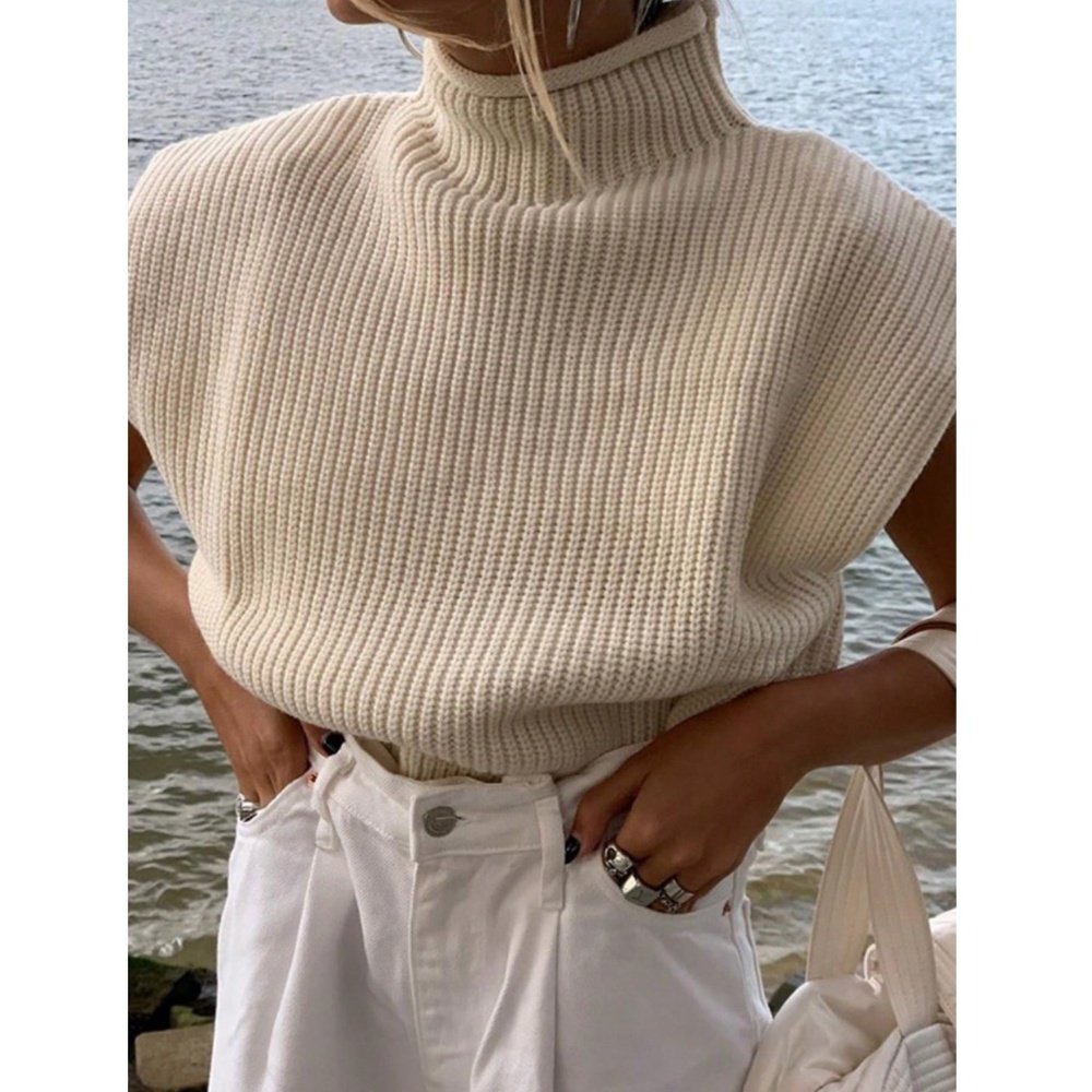 Cable Knit Beige Muscle Tee Top
